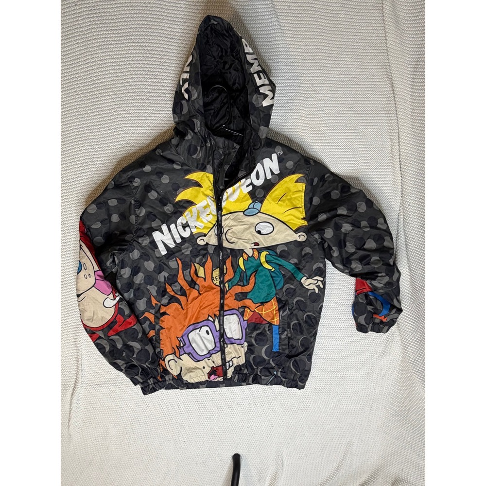 Members Only Nickelodeon Softshell Jacket Hey Arnold Rugrats 90s Print Hooded